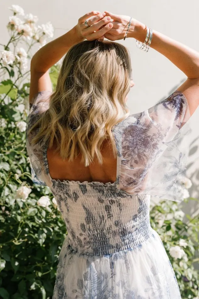 Women Cassandra Tulle Maxi Dress Blue White Floral Baltic Born Tulle Styles