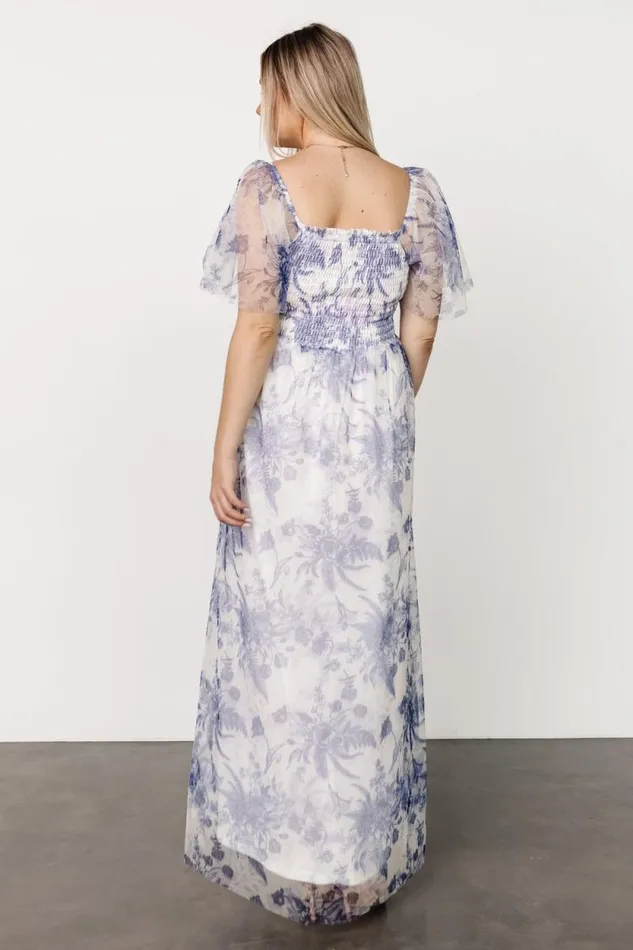 Women Cassandra Tulle Maxi Dress Blue White Floral Baltic Born Tulle Styles