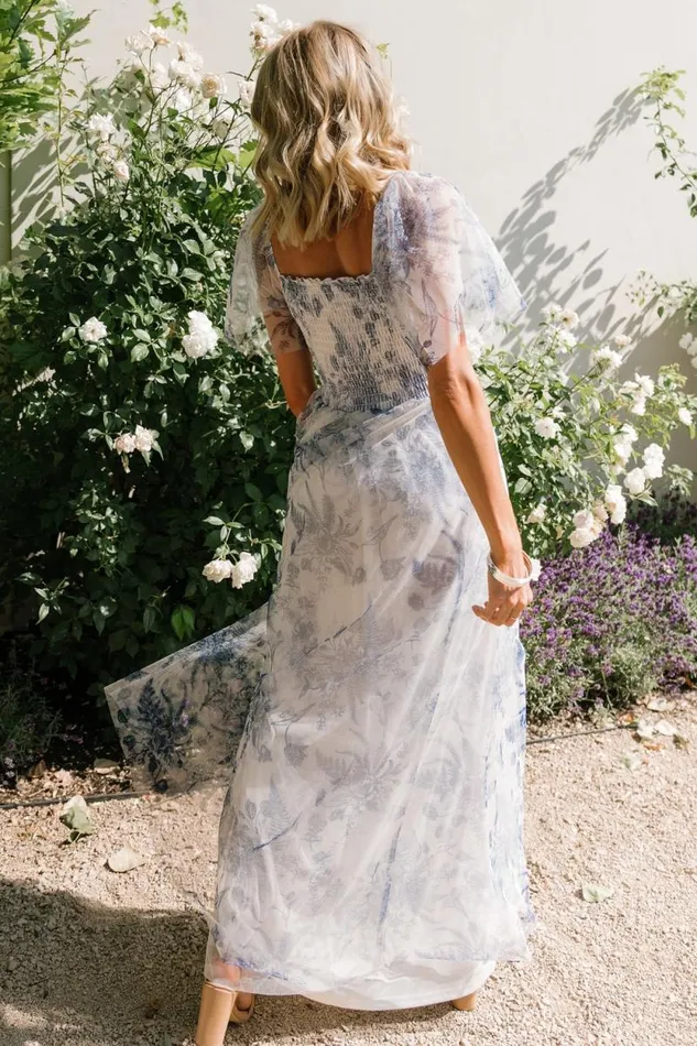 Women Cassandra Tulle Maxi Dress Blue White Floral Baltic Born Tulle Styles