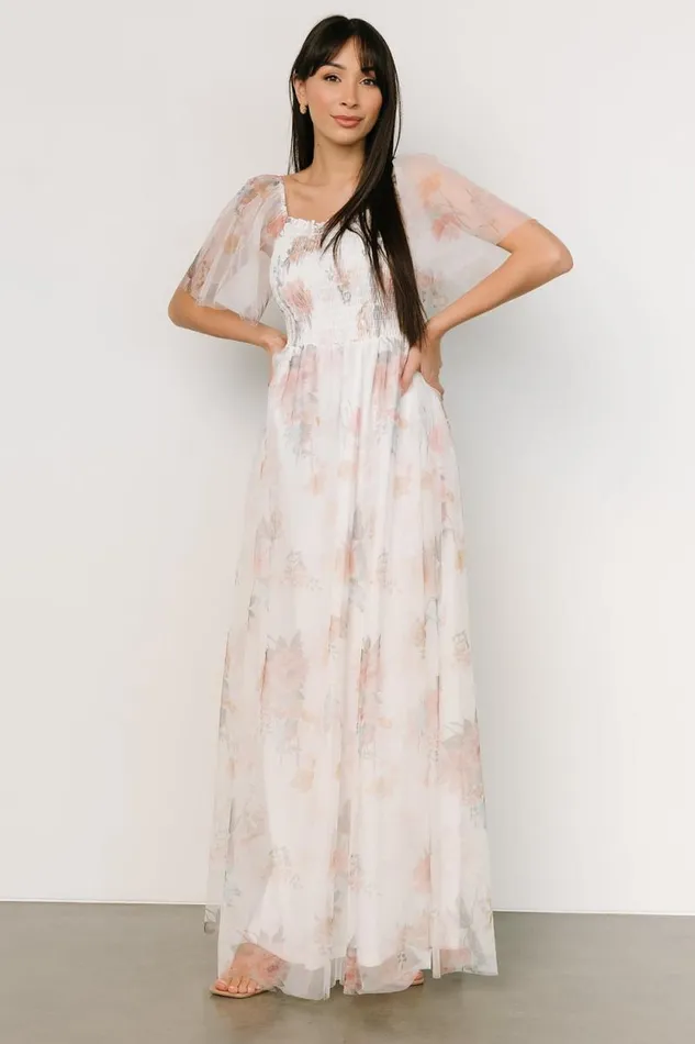 Women Cassandra Tulle Maxi Dress White Multi Baltic Born Bump Friendly