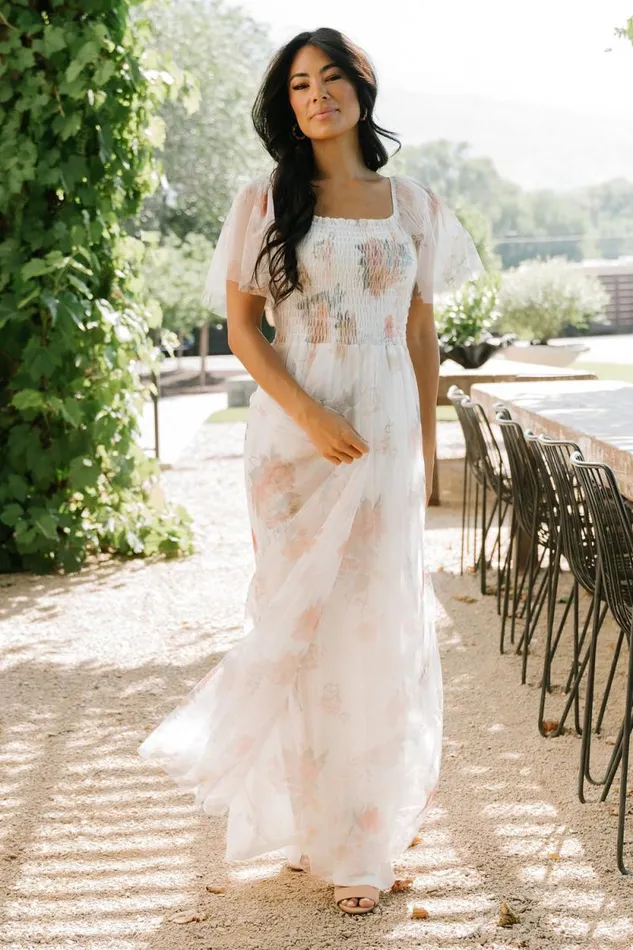 Women Cassandra Tulle Maxi Dress White Multi Baltic Born Bump Friendly Women Cassandra Tulle Maxi Dress White Multi Baltic Born Bump Friendly