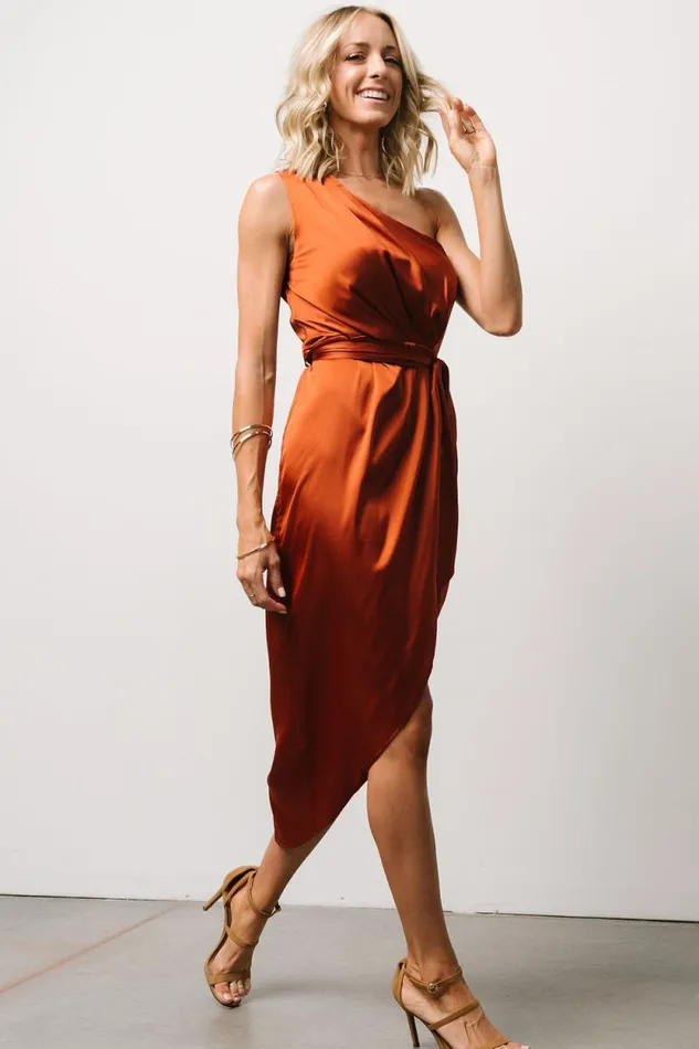 Women Celia One Shoulder Midi Dress Rust Baltic Born Midi Dresses