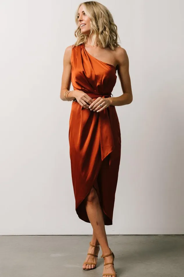 Women Celia One Shoulder Midi Dress Rust Baltic Born Midi Dresses