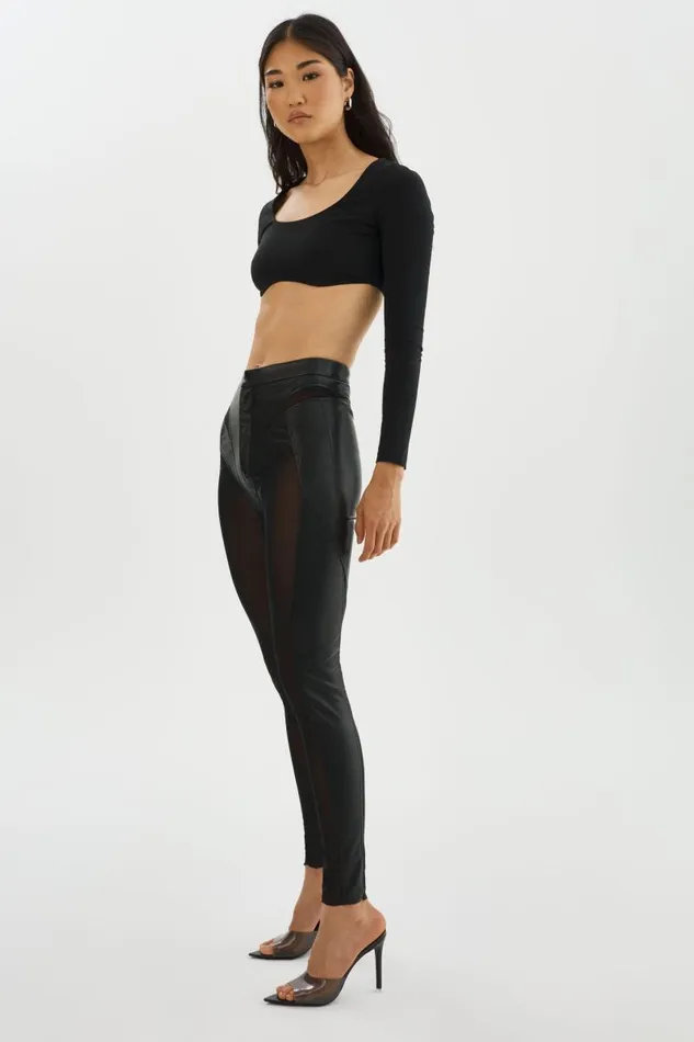 Women CELICIA Faux Leather Mesh Leggings Black LAMARQUE Pants and Shorts Women CELICIA Faux Leather Mesh Leggings Black LAMARQUE Pants and Shorts
