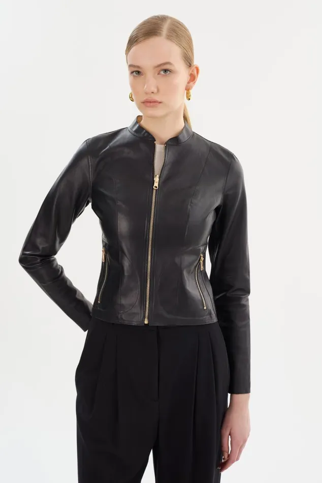 Women CHAPIN Reversible Leather Bomber Blackgold LAMARQUE Leather Jackets