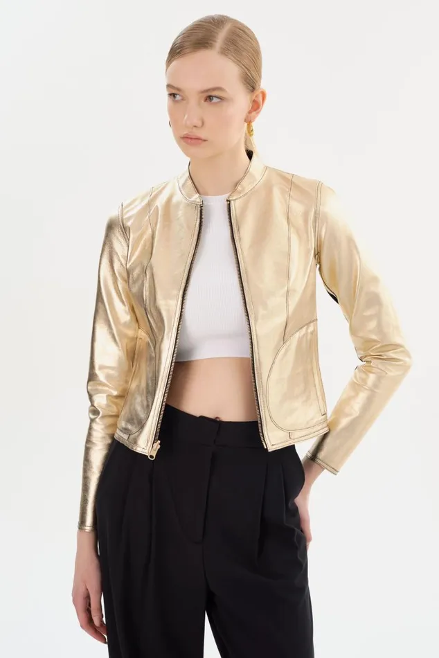 Women CHAPIN Reversible Leather Bomber Blackgold LAMARQUE Leather Jackets