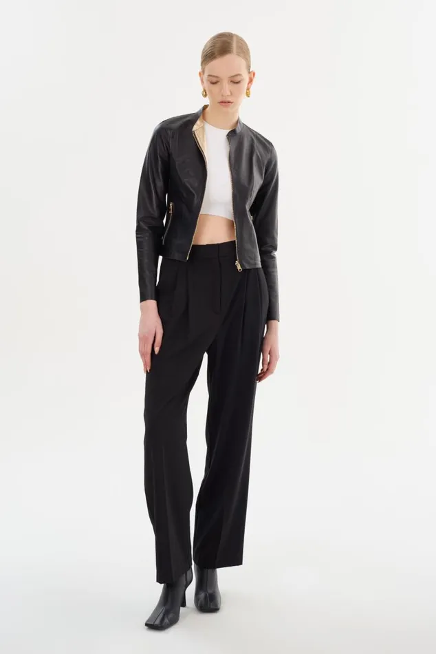 Women CHAPIN Reversible Leather Bomber Blackgold LAMARQUE Leather Jackets