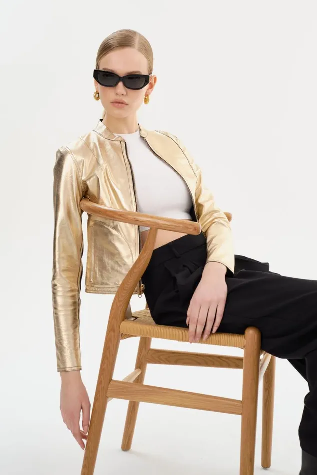 Women CHAPIN Reversible Leather Bomber Blackgold LAMARQUE Leather Jackets