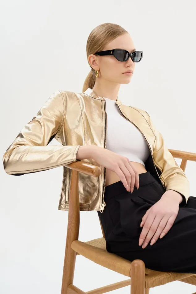 Women CHAPIN Reversible Leather Bomber Blackgold LAMARQUE Leather Jackets