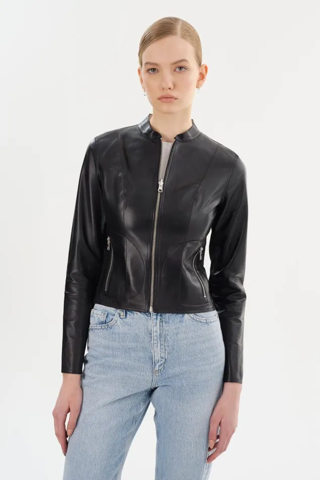 Women CHAPIN Reversible Leather Bomber Blacksilver LAMARQUE Leather Jackets