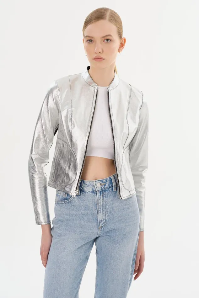 Women CHAPIN Reversible Leather Bomber Blacksilver LAMARQUE Leather Jackets Women CHAPIN Reversible Leather Bomber Blacksilver LAMARQUE Leather Jackets