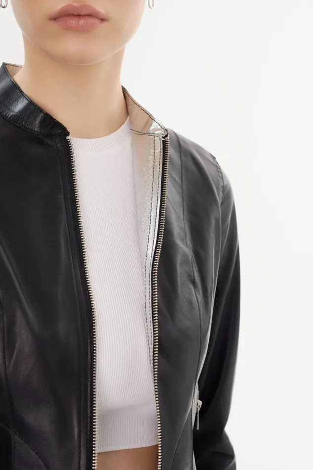 Women CHAPIN Reversible Leather Bomber Blacksilver LAMARQUE Leather Jackets Women CHAPIN Reversible Leather Bomber Blacksilver LAMARQUE Leather Jackets