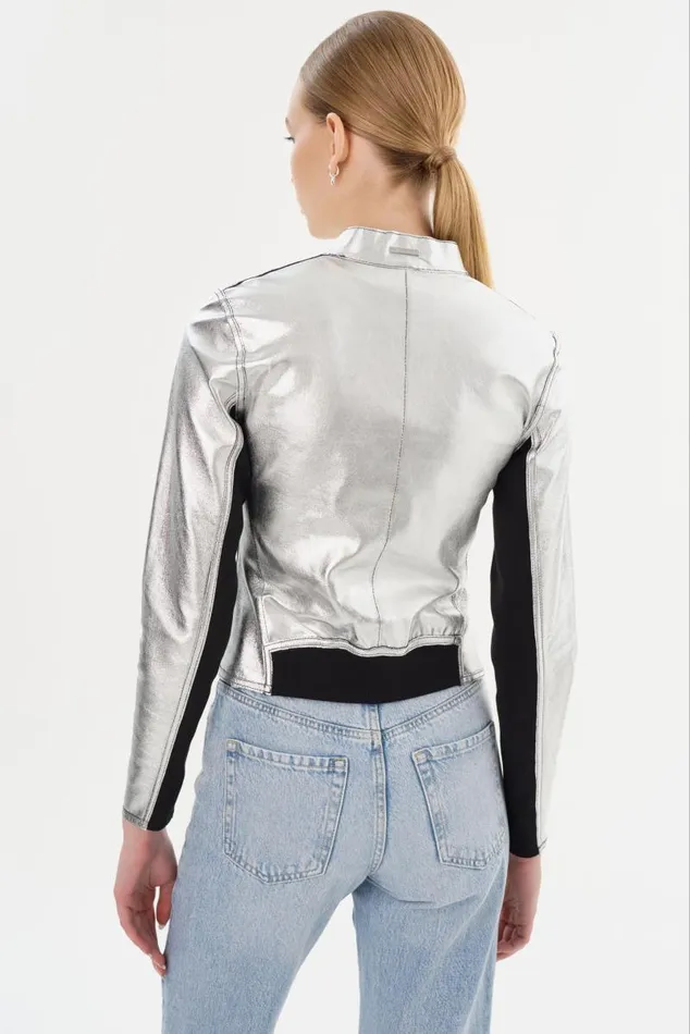 Women CHAPIN Reversible Leather Bomber Blacksilver LAMARQUE Leather Jackets Women CHAPIN Reversible Leather Bomber Blacksilver LAMARQUE Leather Jackets