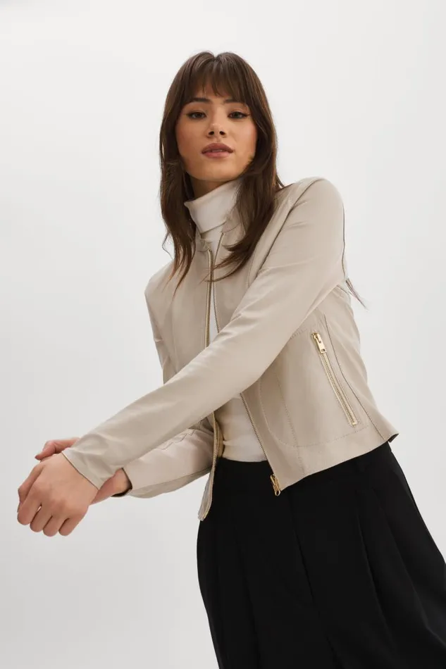 Women CHAPIN Reversible Leather Bomber Bonegold LAMARQUE Leather Jackets