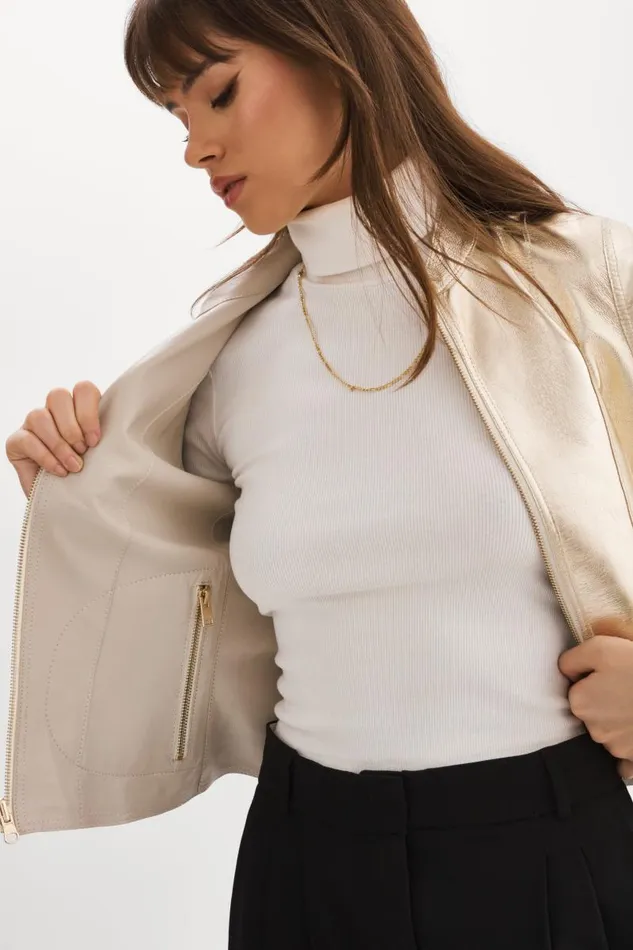 Women CHAPIN Reversible Leather Bomber Bonegold LAMARQUE Leather Jackets