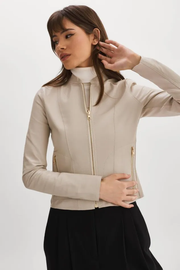 Women CHAPIN Reversible Leather Bomber Bonegold LAMARQUE Leather Jackets