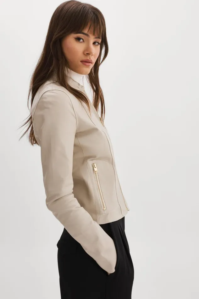 Women CHAPIN Reversible Leather Bomber Bonegold LAMARQUE Leather Jackets