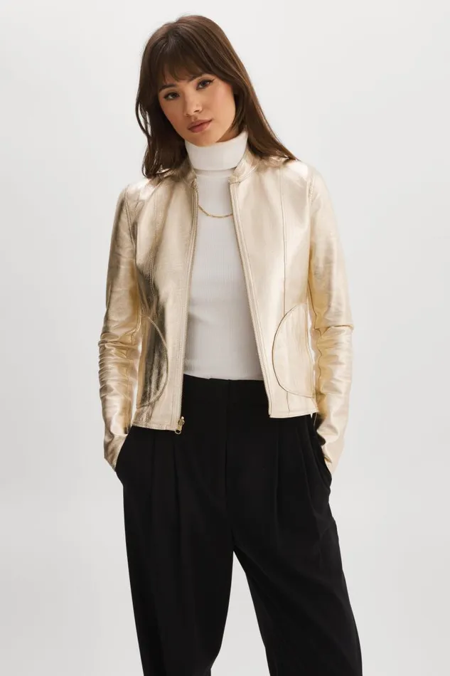 Women CHAPIN Reversible Leather Bomber Bonegold LAMARQUE Leather Jackets