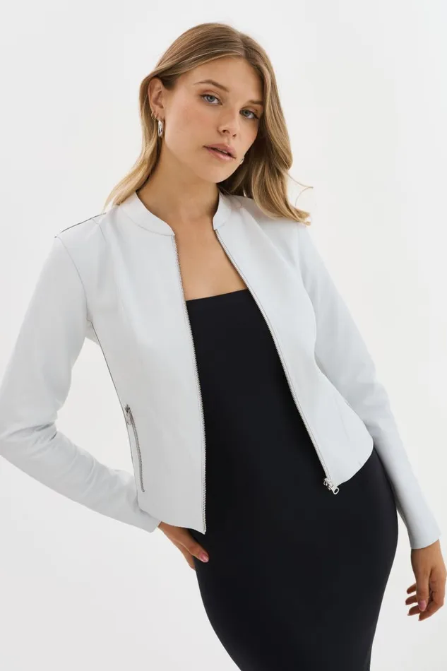 Women CHAPIN Reversible Leather Bomber Whitepewter LAMARQUE Leather Jackets