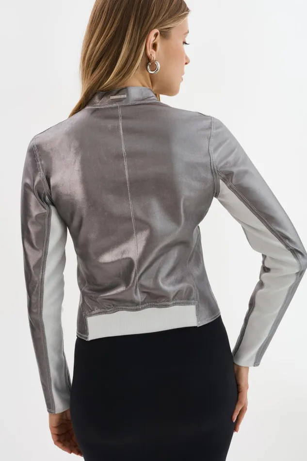 Women CHAPIN Reversible Leather Bomber Whitepewter LAMARQUE Leather Jackets