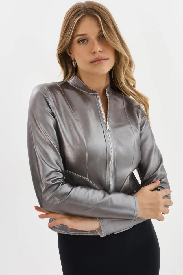 Women CHAPIN Reversible Leather Bomber Whitepewter LAMARQUE Leather Jackets