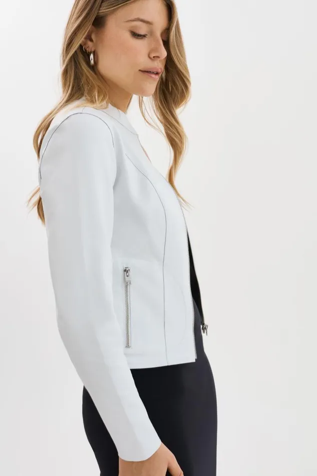 Women CHAPIN Reversible Leather Bomber Whitepewter LAMARQUE Leather Jackets