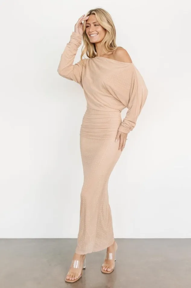 Women Charlize Rhinestone Maxi Dress Nude Baltic Born Embellished and Sequined