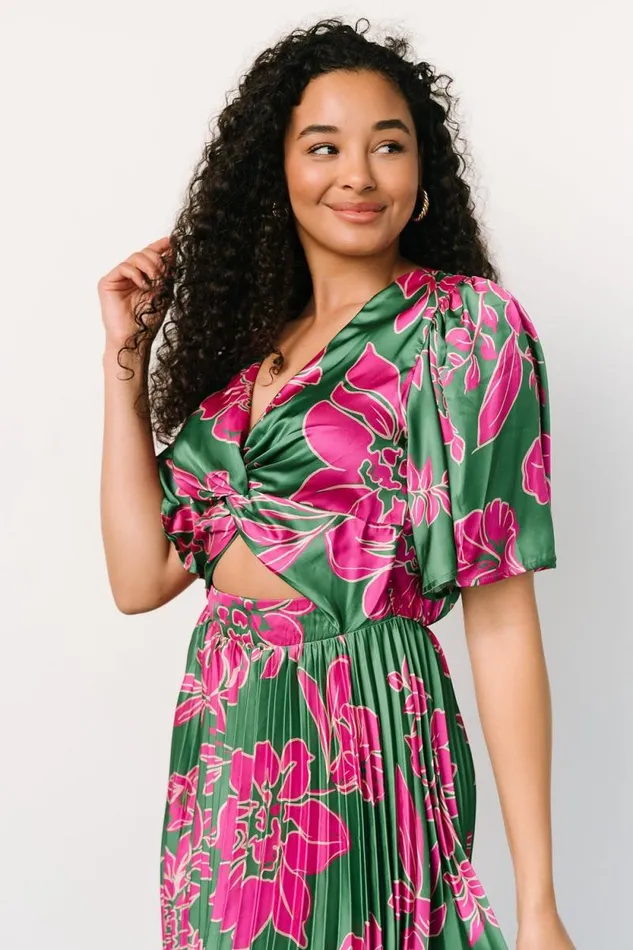 Women Chaya Pleated Dress Green Pink Baltic Born Midi Dresses Women Chaya Pleated Dress Green Pink Baltic Born Midi Dresses