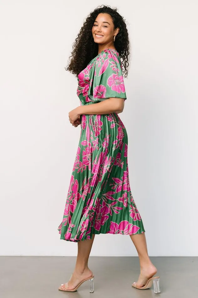 Women Chaya Pleated Dress Green Pink Baltic Born Midi Dresses Women Chaya Pleated Dress Green Pink Baltic Born Midi Dresses