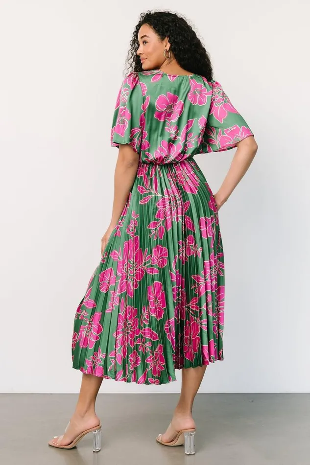Women Chaya Pleated Dress Green Pink Baltic Born Midi Dresses Women Chaya Pleated Dress Green Pink Baltic Born Midi Dresses