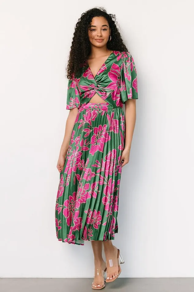 Women Chaya Pleated Dress Green Pink Baltic Born Midi Dresses Women Chaya Pleated Dress Green Pink Baltic Born Midi Dresses