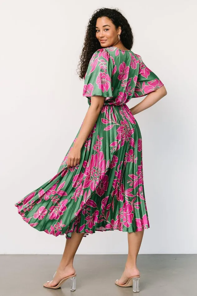 Women Chaya Pleated Dress Green Pink Baltic Born Midi Dresses Women Chaya Pleated Dress Green Pink Baltic Born Midi Dresses