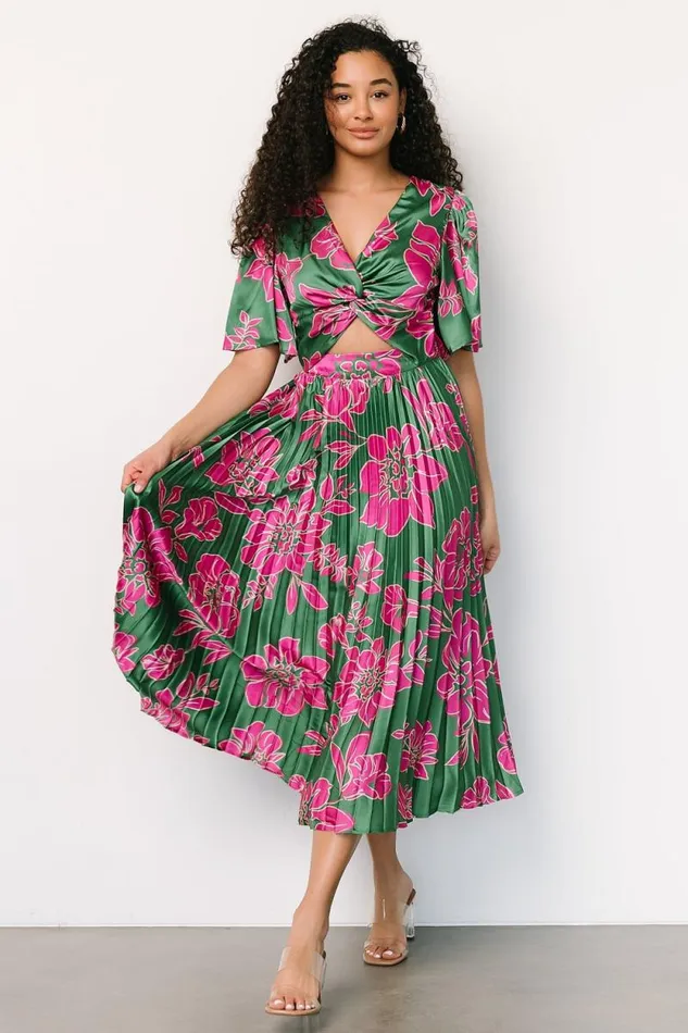 Women Chaya Pleated Dress Green Pink Baltic Born Midi Dresses Women Chaya Pleated Dress Green Pink Baltic Born Midi Dresses