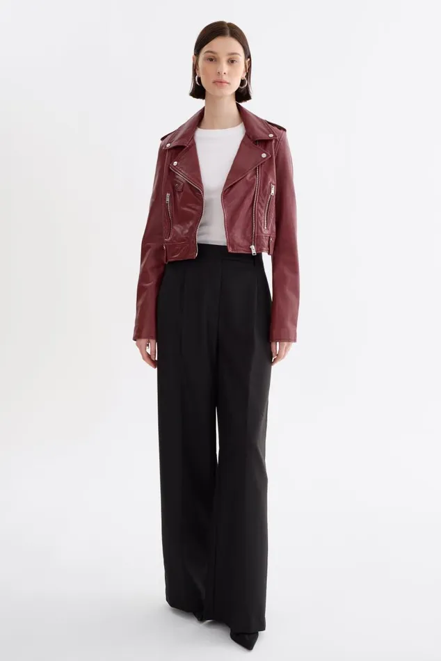 Women CIARA Cropped Leather Biker Jacket Burgundy LAMARQUE Leather Jackets Women CIARA Cropped Leather Biker Jacket Burgundy LAMARQUE Leather Jackets