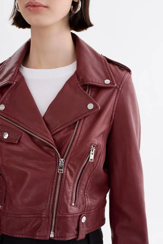 Women CIARA Cropped Leather Biker Jacket Burgundy LAMARQUE Leather Jackets Women CIARA Cropped Leather Biker Jacket Burgundy LAMARQUE Leather Jackets