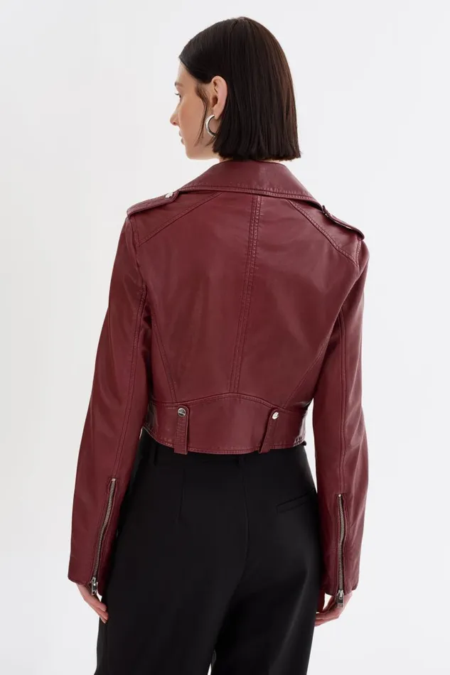 Women CIARA Cropped Leather Biker Jacket Burgundy LAMARQUE Leather Jackets Women CIARA Cropped Leather Biker Jacket Burgundy LAMARQUE Leather Jackets