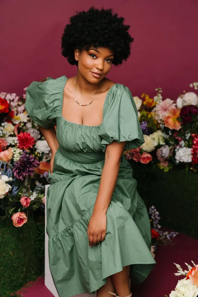 Women Cindy Puff Sleeve Tiered Dress Dusty Green Baltic Born Midi Dresses Women Cindy Puff Sleeve Tiered Dress Dusty Green Baltic Born Midi Dresses