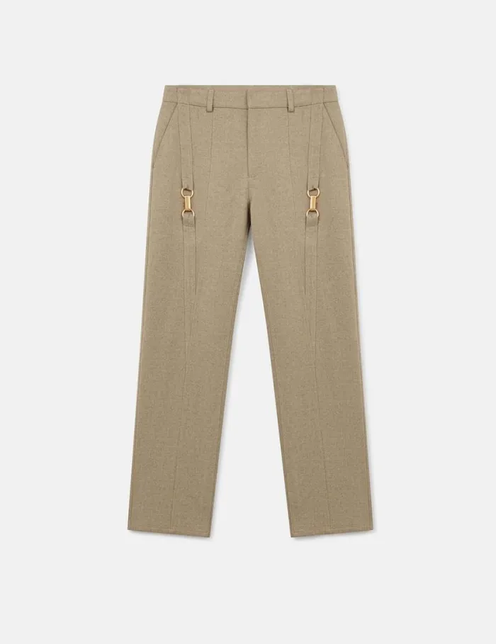 Women ClaspEmbellished MidRise Wool Pants Light Moss Beige Stella McCartney Pants And Shorts