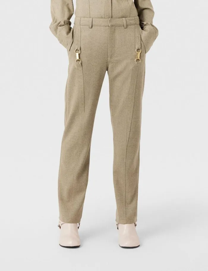 Women ClaspEmbellished MidRise Wool Pants Light Moss Beige Stella McCartney Pants And Shorts Women ClaspEmbellished MidRise Wool Pants Light Moss Beige Stella McCartney Pants And Shorts