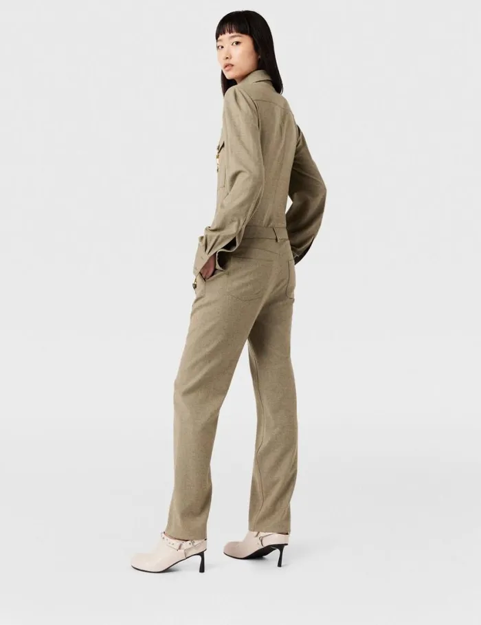 Women ClaspEmbellished MidRise Wool Pants Light Moss Beige Stella McCartney Pants And Shorts Women ClaspEmbellished MidRise Wool Pants Light Moss Beige Stella McCartney Pants And Shorts