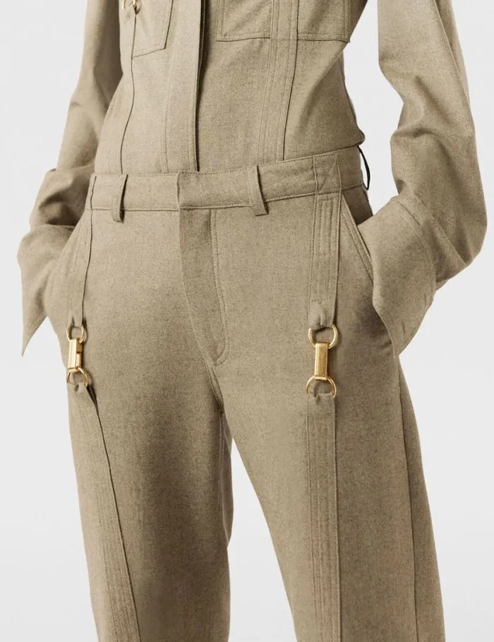 Women ClaspEmbellished MidRise Wool Pants Light Moss Beige Stella McCartney Pants And Shorts Women ClaspEmbellished MidRise Wool Pants Light Moss Beige Stella McCartney Pants And Shorts