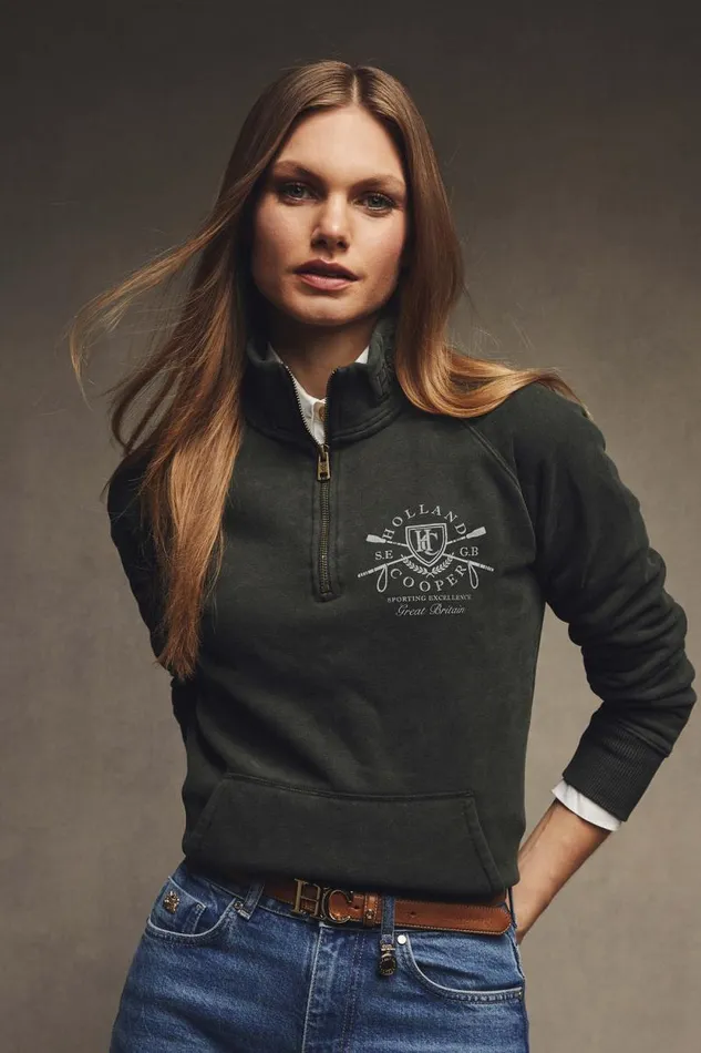 Women Crest Zip Henley Racing Green Holland Cooper Henley