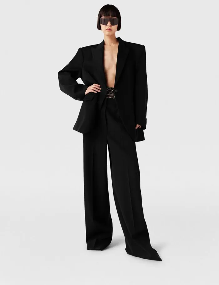 Women Crystal Cage LowRise Pants Pitch Black Stella McCartney Pants And Shorts Women Crystal Cage LowRise Pants Pitch Black Stella McCartney Pants And Shorts