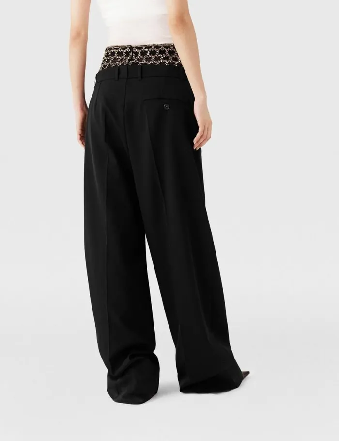 Women Crystal Cage LowRise Pants Pitch Black Stella McCartney Pants And Shorts Women Crystal Cage LowRise Pants Pitch Black Stella McCartney Pants And Shorts