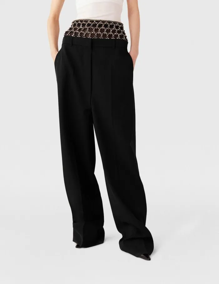 Women Crystal Cage LowRise Pants Pitch Black Stella McCartney Pants And Shorts Women Crystal Cage LowRise Pants Pitch Black Stella McCartney Pants And Shorts