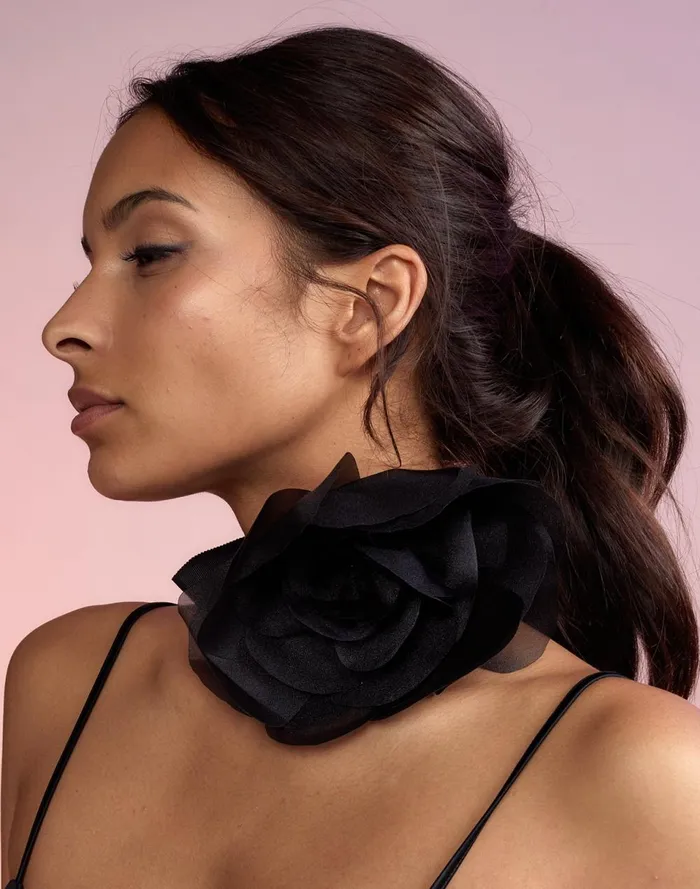 Women Cynthia Rowley Accessories Organza Flower Ties Black Women Cynthia Rowley Accessories Organza Flower Ties Black