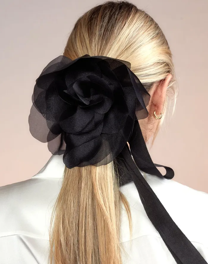 Women Cynthia Rowley Accessories Organza Flower Ties Black Women Cynthia Rowley Accessories Organza Flower Ties Black