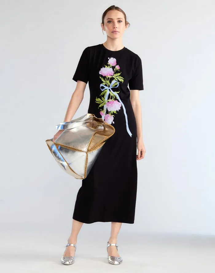Women Cynthia Rowley Dresses Bouquet Ribbon Tee Dress Blkfl