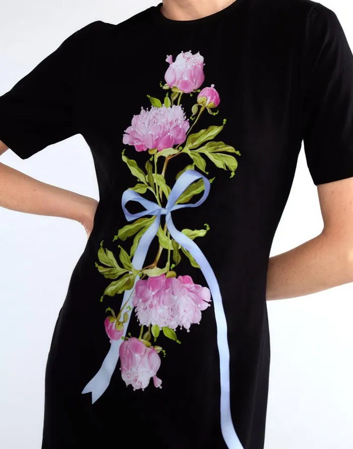 Women Cynthia Rowley Dresses Bouquet Ribbon Tee Dress Blkfl