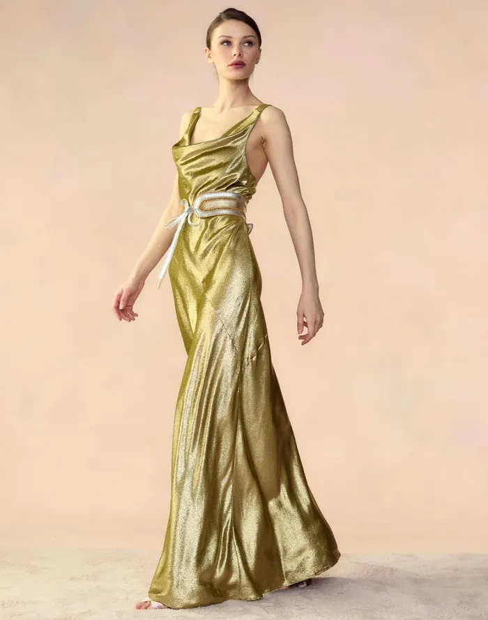 Women Cynthia Rowley Dresses Liquid Gold Lam Dress Green